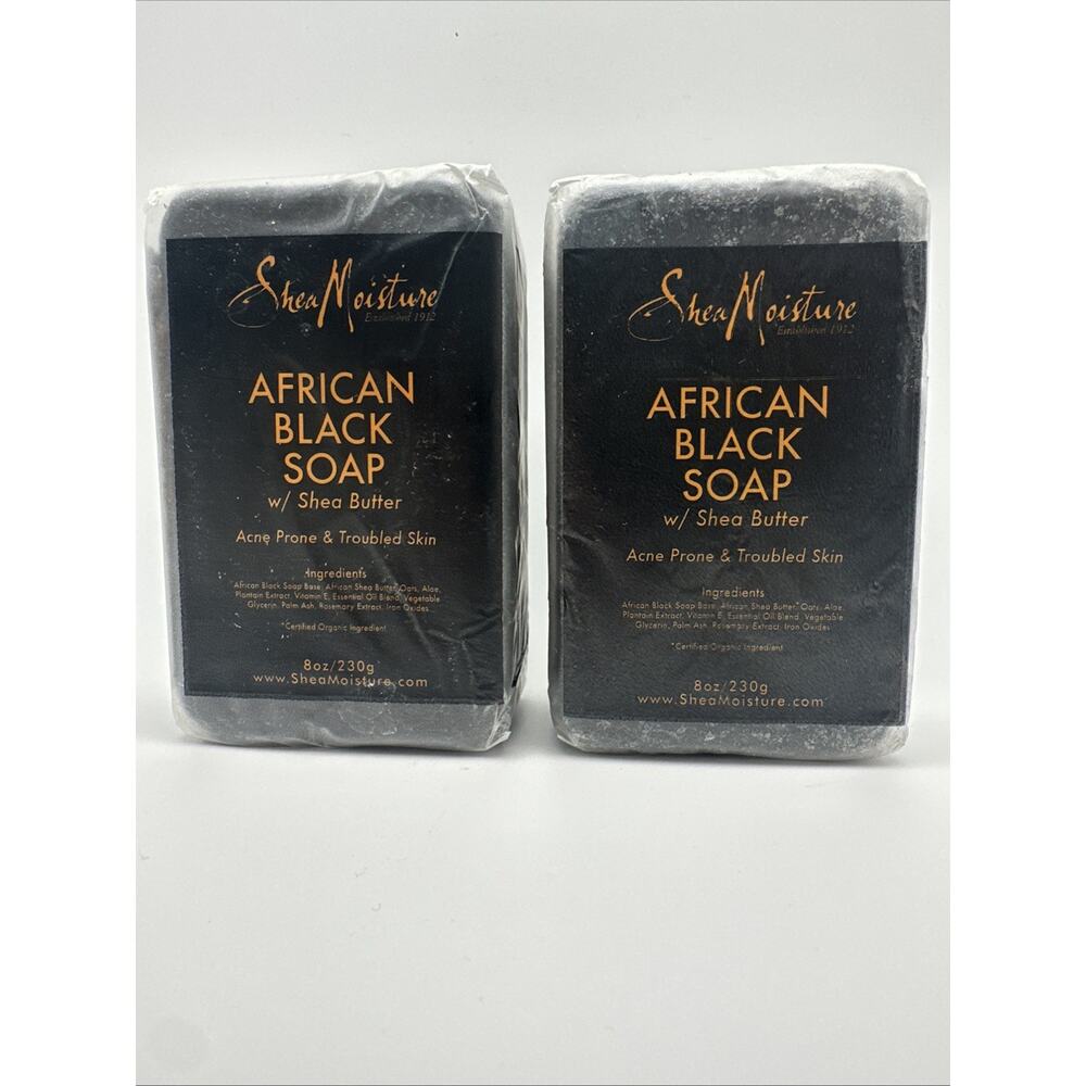 2) African Black Soap Bars with Shea Butter 8 oz. NEW/SEALED